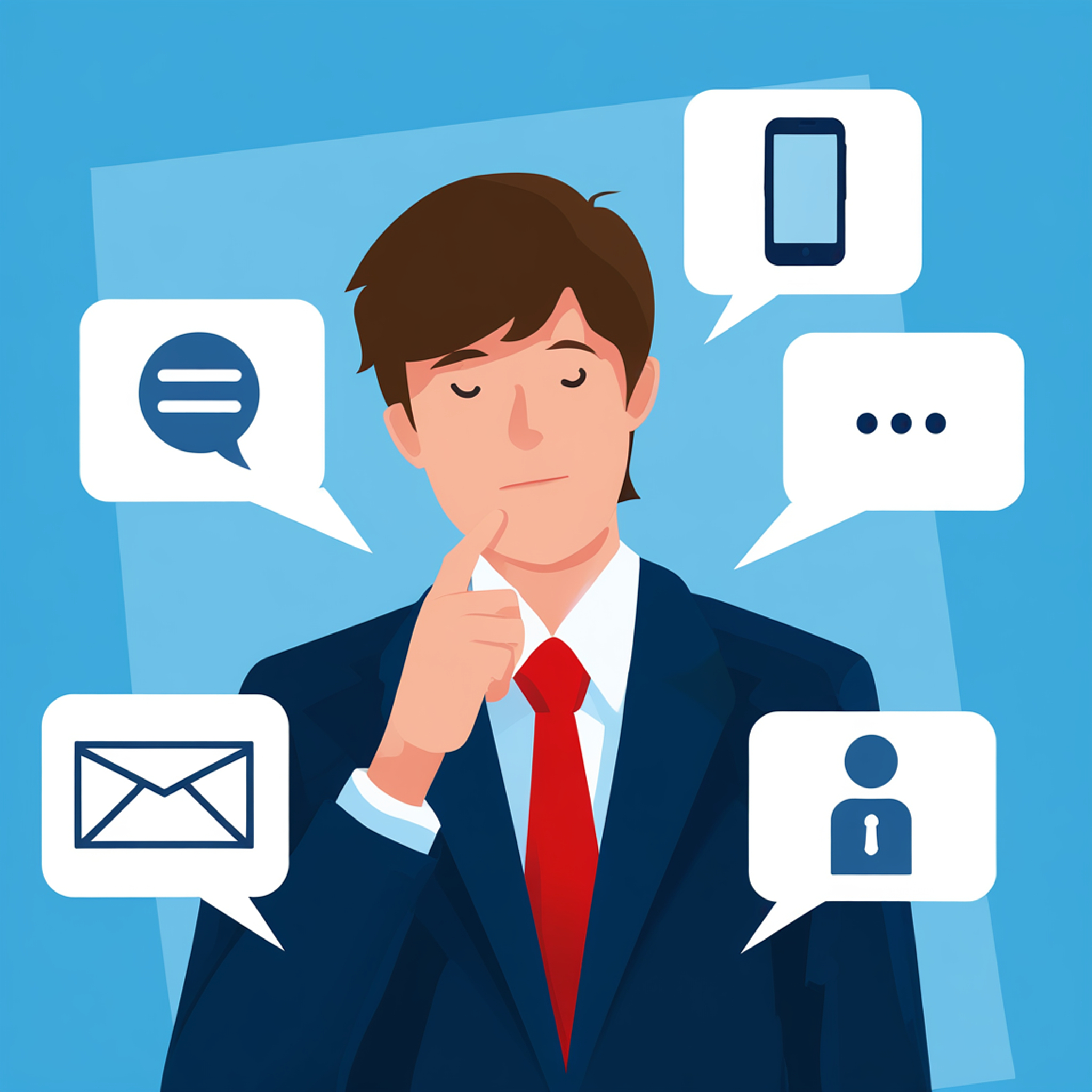 person deciding which communication channel to use